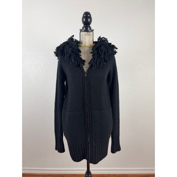 B45 Zadig & Voltaire Hoodie Cardigan Sweater Bird Fringe Alpaca Wool OS Grunge - Picture 3 of 7